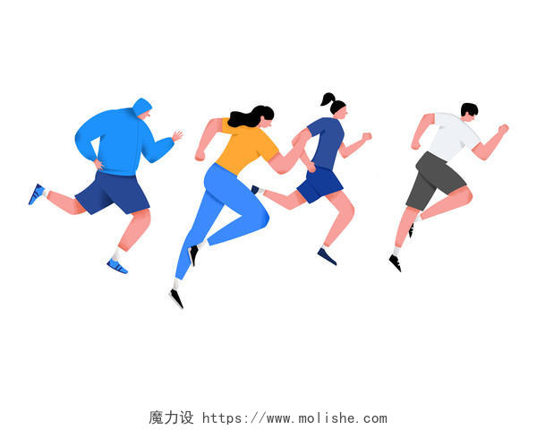 彩色手绘原创卡通跑步运动奔跑锻炼的人物元素PNG素材